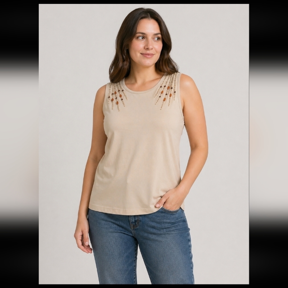 CAROLYN TAYLOR Medium Bead Sequin Embellished Tank Top